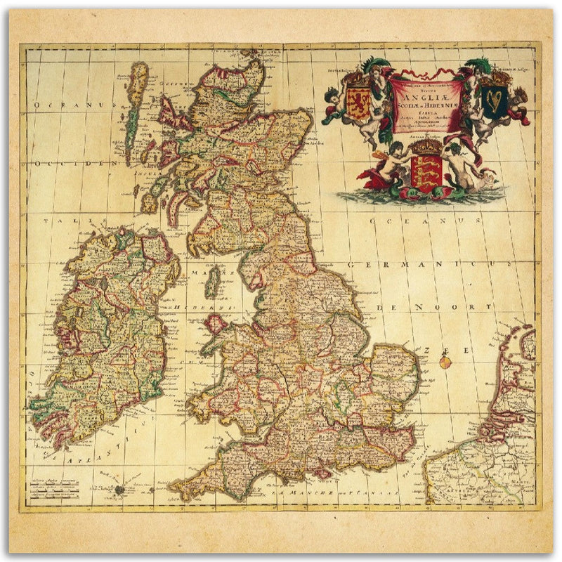 Antique map of Angliae , Scotiae et Hibernae tabula. Vintage map print reproduction of 1684 England, Scotland and Ireland.