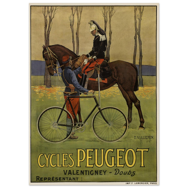 Cycles Peugot vintage advertisng poster by Ernest Vulliemin.