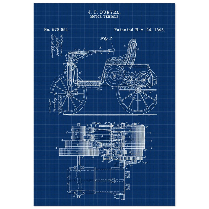 Motor Vehicle patent drawing by James Frank Duryea.