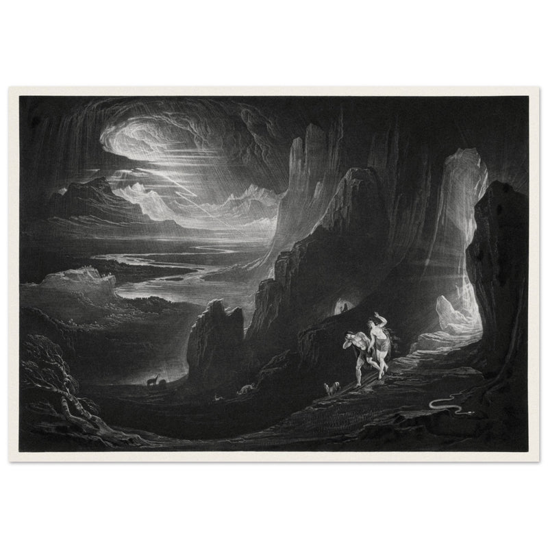 John Martin Paradise Lost vintage mezzoting engraving . Adam and Eve Driven Out of Paradise.