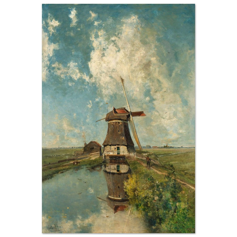 Old dutch windmill painting by Paul Gabriel XIX Century.