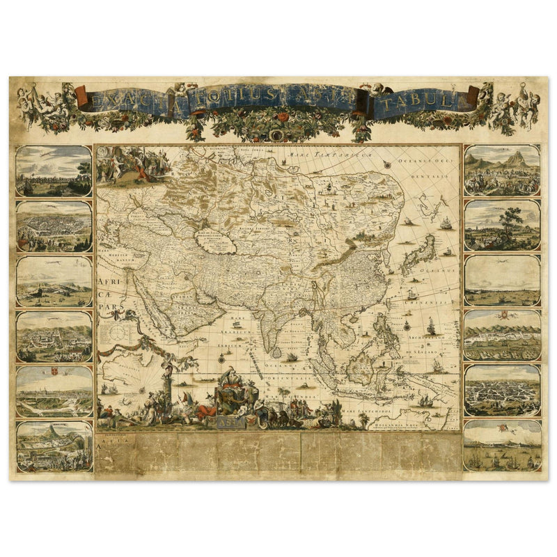 Vintage historic map of Asia by Nicolaes Visscher XVII century.