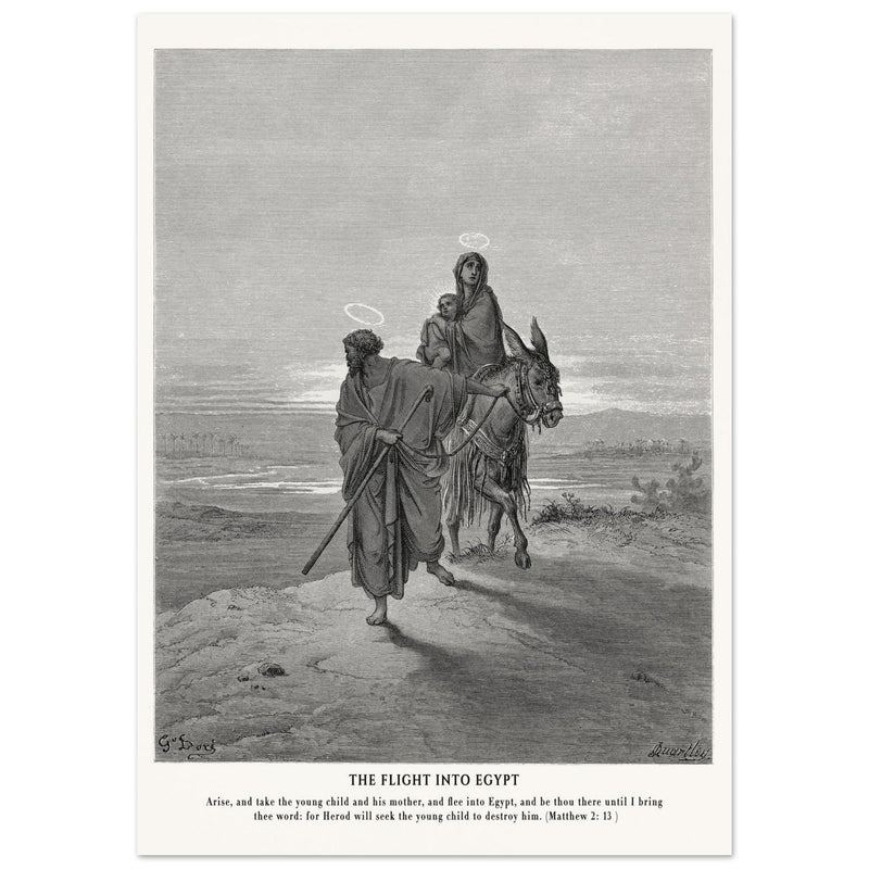 Gustave Dore The Bible engraving print . The flight into Egypt illustration .