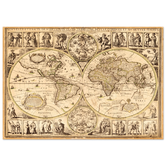 World map. Nouvelle et Exacte Description du Globe Terrestre Reveue Corrigee et Augmentee ... by Guillaume Blaeu