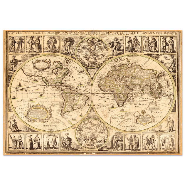 World map. Nouvelle et Exacte Description du Globe Terrestre Reveue Corrigee et Augmentee ... by Guillaume Blaeu