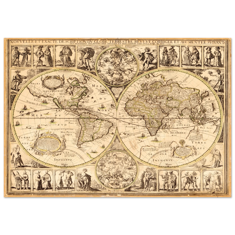 World map. Nouvelle et Exacte Description du Globe Terrestre Reveue Corrigee et Augmentee ... by Guillaume Blaeu