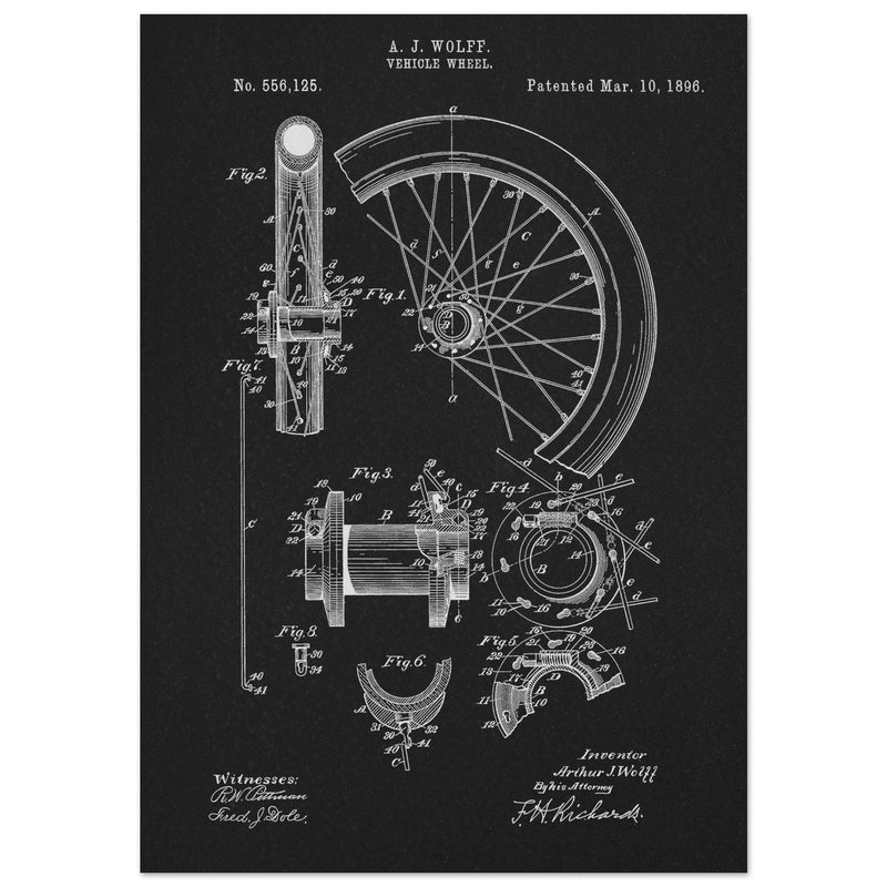 Vehicle whell patent illustration. Vintage drawing .