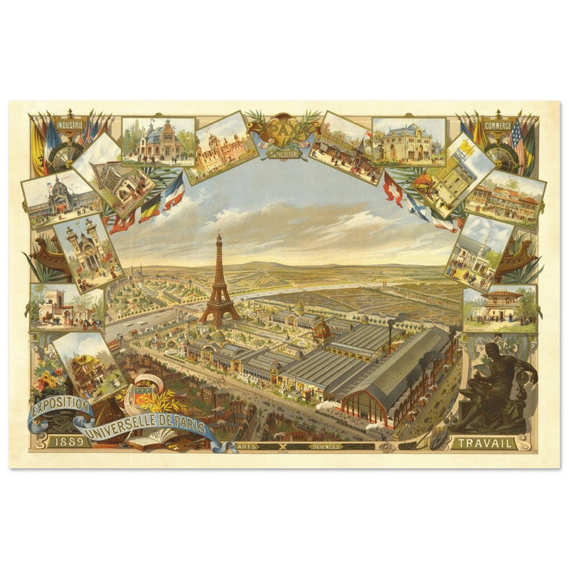 Exposition Universelle de Paris 1889. Eiffel Tower and Paris city view.