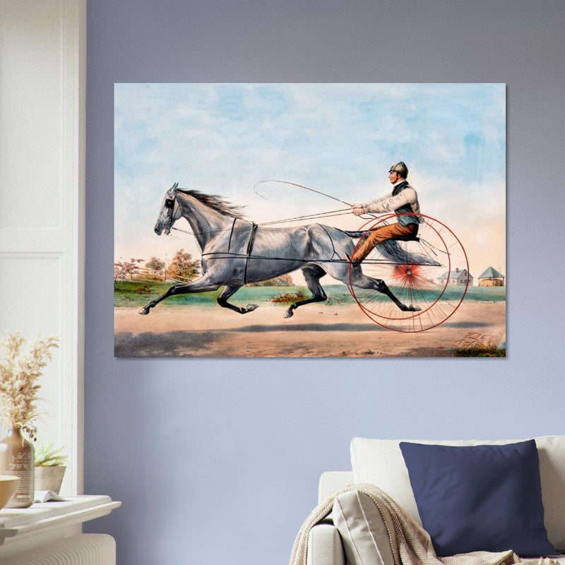 Harness cart horse racing. Grey Eddie by Nathaniel Currier 1855.