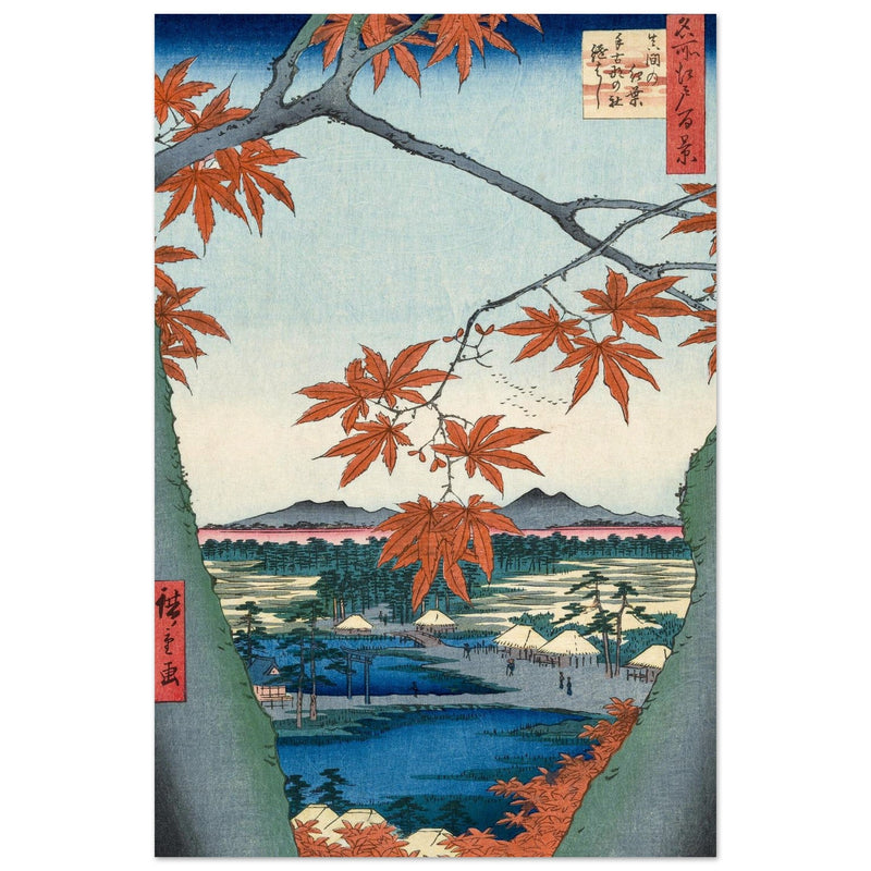 Maple Trees at Mama, Tekona Shrine and Tsugi Bridge by Utagawa Hiroshige
