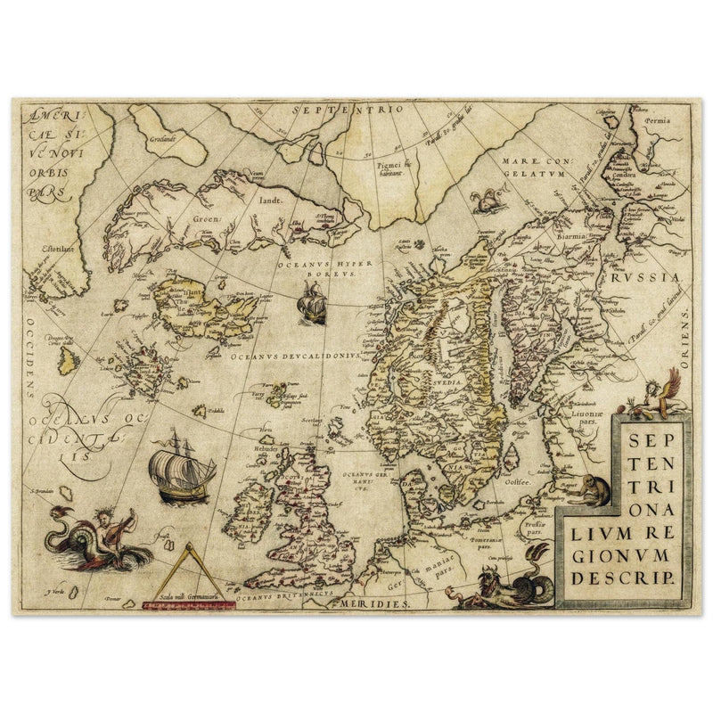 Vintage North Atlantic Map by Abraham Ortelius.
