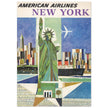 New York City vintage travel advertising poster for American Airlines. Statue of Liberty