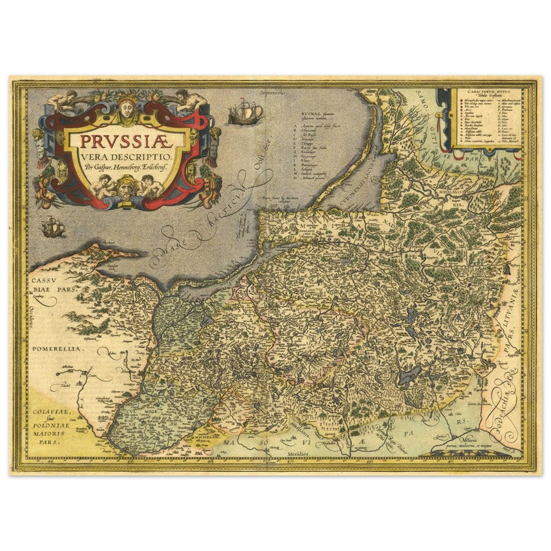 Ancient map of Prussia by Abraham Ortelius. Historic vintage map of 1570.