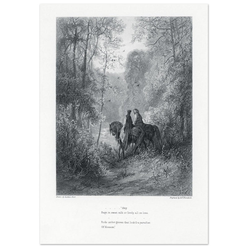 Gustave Dore illustration of King Arthur legend . The Dawn of Love. From the book Idylls of the King by Alfred Tennyson.