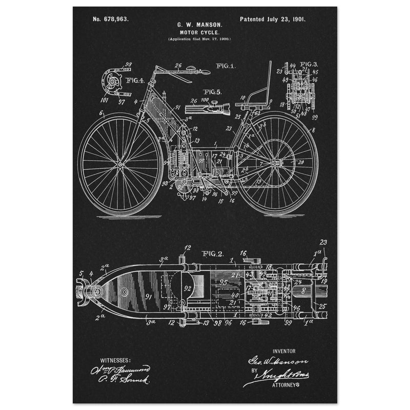 Motorcycle old patent by G. W Manson.