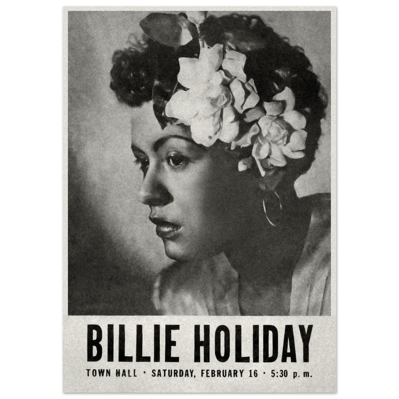 Billie Holiday concer music poster in New York City Town Hall in 1946.
