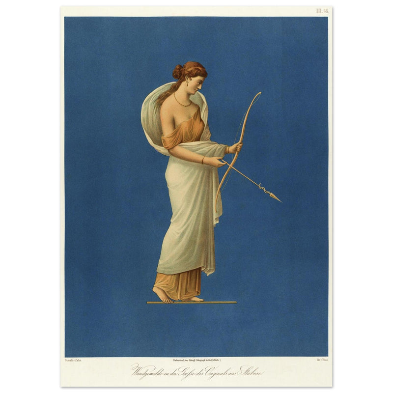 Roman woman with bow Pompeii mural painting reproduced by Wilhelm Zahn.