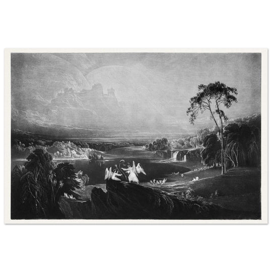 John Martin Paradise Lost Heaven – the Rivers of Bliss. Vintage mezzotint engraving .