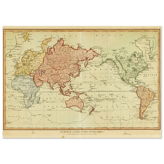 Ancient world map by Samuel John Neele 1807 The world on mercators projection