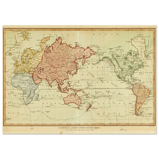 Ancient world map by Samuel John Neele 1807 The world on mercators projection