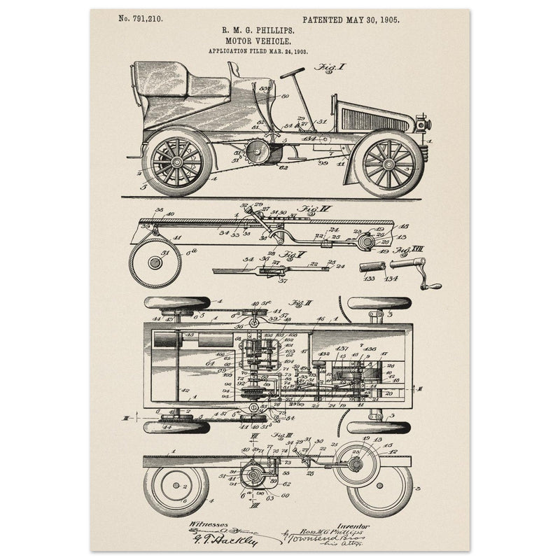 Motor Vehicle patent. Vintage car illustration.