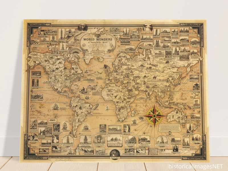 Pictorial old map of the world by Ernest Dudley