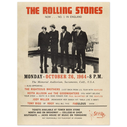 The Rolling Stones concert poster reproduction. 1964 performance. Printed on Fine Art paper