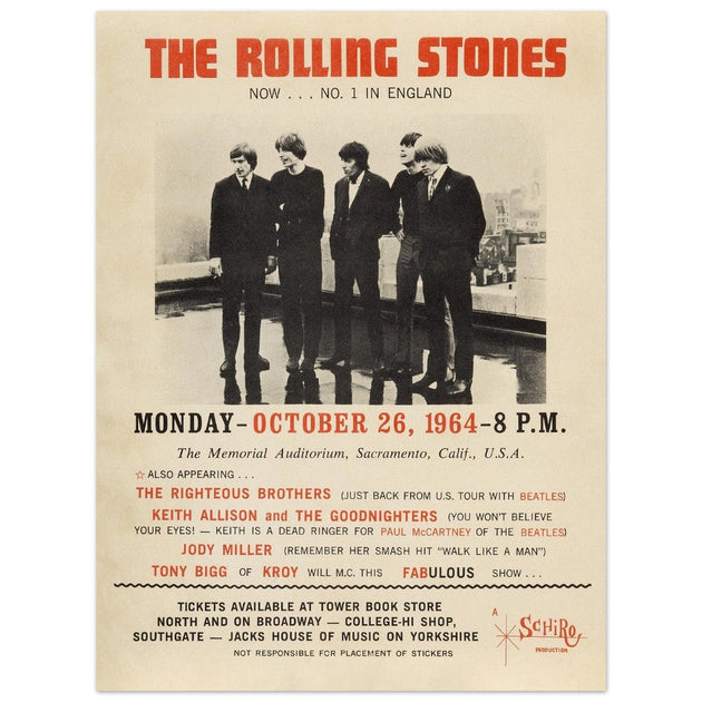 The Rolling Stones concert poster reproduction. 1964 performance. Printed on Fine Art paper