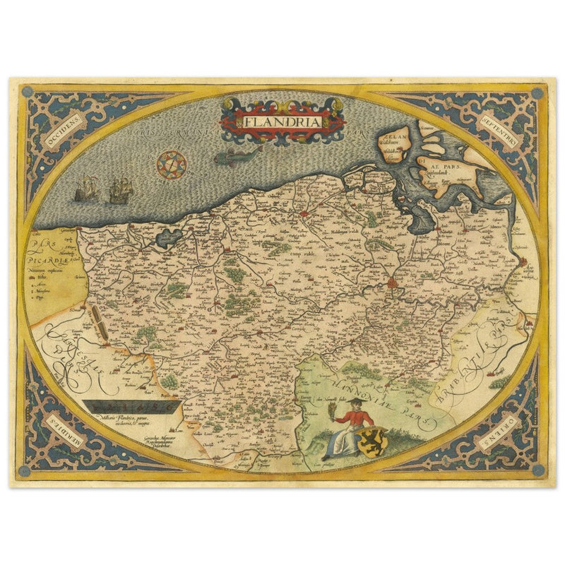 Ancient map of Flandria by Abraham Ortelius 1584. Vintage map  .