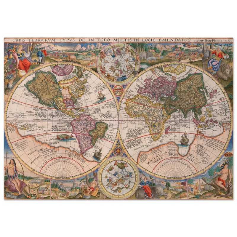 1594 World map Orbis Terrarum Typus de Integro Multis in Locis Emendatus by Petrus Plancius
