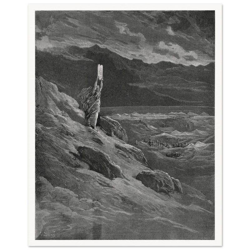 Gustave Dore Paradise Lost engraving . Moses and the stone tablets.