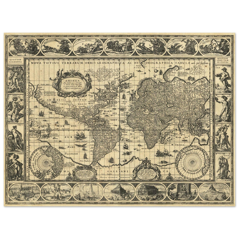 Ancient World Map   by Willem Janszoon Blaeu XVII Century.