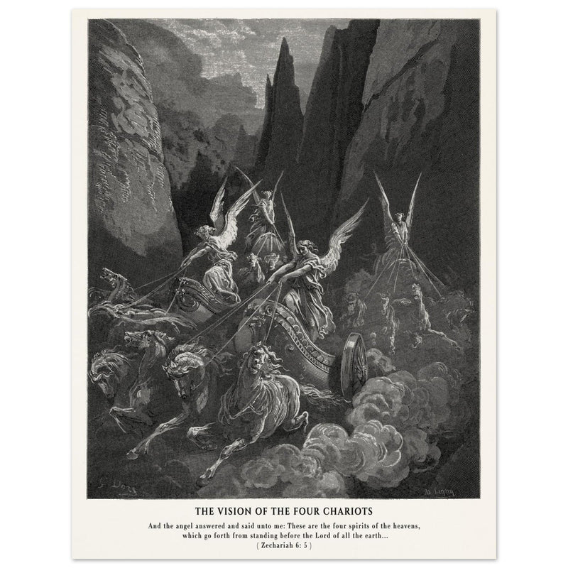 Gustave Dore The Bible engraving print . The Vision of the four chariots illustration .