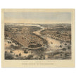 New York City aerial view. 1852 Vintage antique map reproduction.