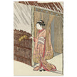 Girl with a yamabuki branch in hands by Suzuki Harunobu XVIII Century Woodblock print reproduction,
