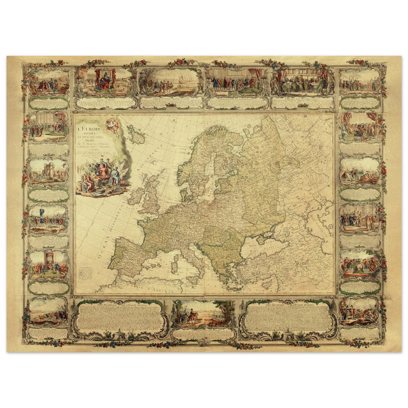 Ancient old map of Europe.  of antique illustrated european map. . XVIII Century