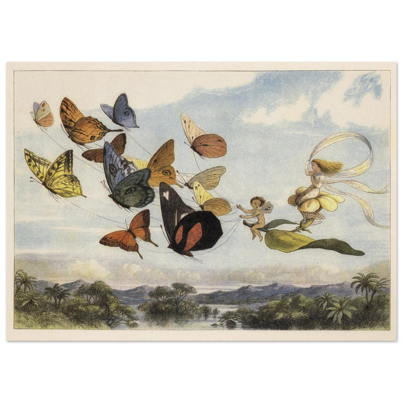Richard Doyle illustration for Fairyland. The Fairy Queen in her carriage driven by butterflies.