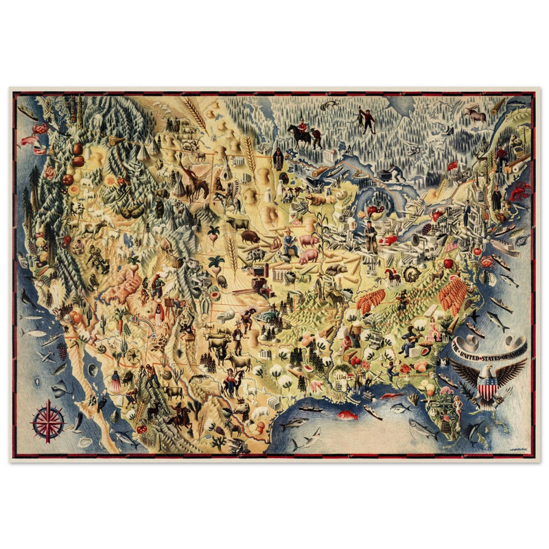 United States of America vintage old map by Miguel Covarrubias.