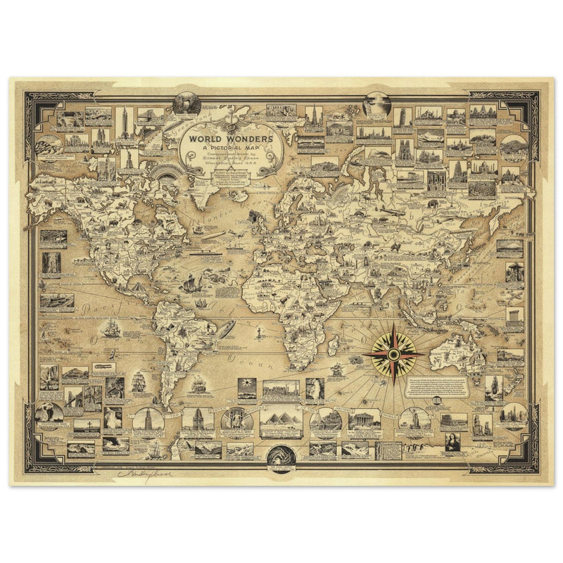 Pictorial Map of the World Wonders  by Ernest Dudley Chase.