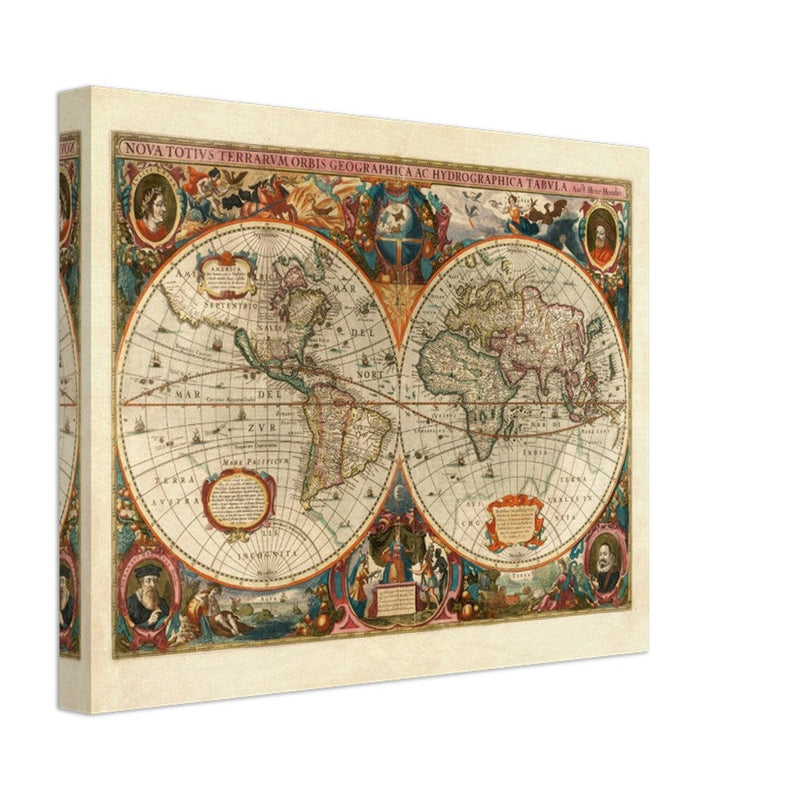 1638 Double hemisphere old world map by Hendrik Hondius.