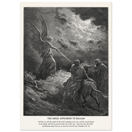 Gustave Dore The Bible engraving print . The angel appearing to Balaam illustration .