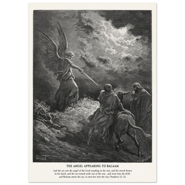 Gustave Dore The Bible engraving print . The angel appearing to Balaam illustration .