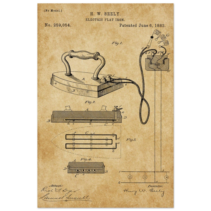 Electric Flat Iron patent by Henry W. Seeley Patent 259.054