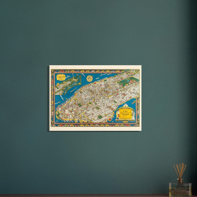Old map of Manhattan New York City. Antique map reproduction of Manhattan of the 20's