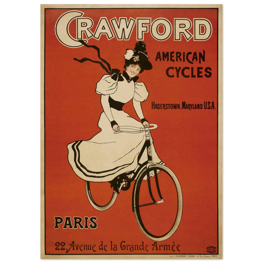 Crawford american cycles 1895 vintage poster  print. Bicycle advertising poster. decoration.