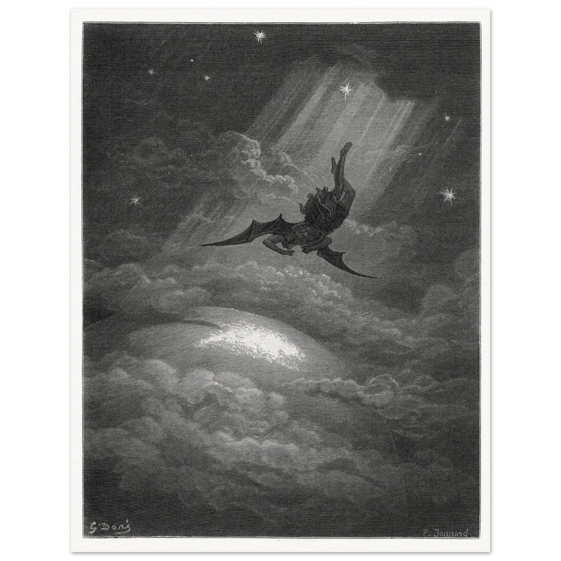 Gustave Dore Paradise Lost engraving . Satan descent to Earth.
