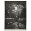 Don Quixote by Gustave Dore. The knight raising his sword against the moon at night.