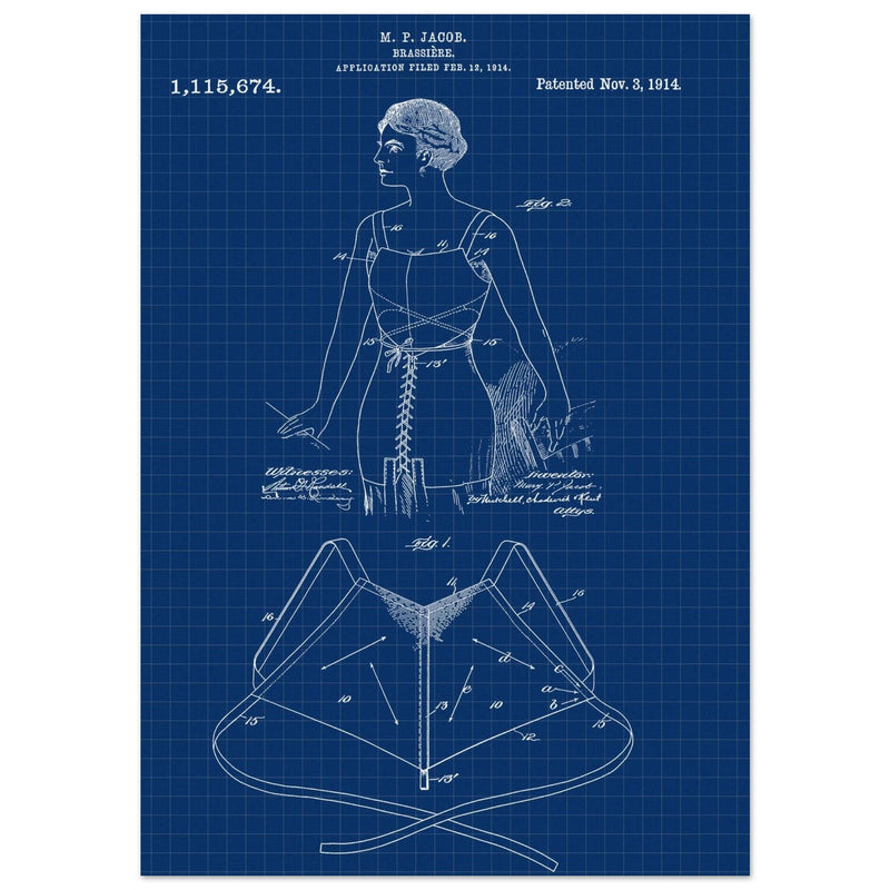 Brassiere patent drawing by M P Jacob.