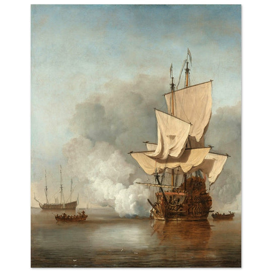 Willem van de Velde the canon shot. Marine painting.