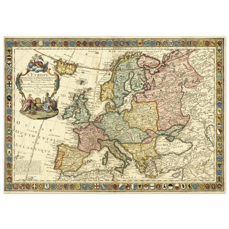 Ancient Europe map of the XVIII century by Guillaumet Danet